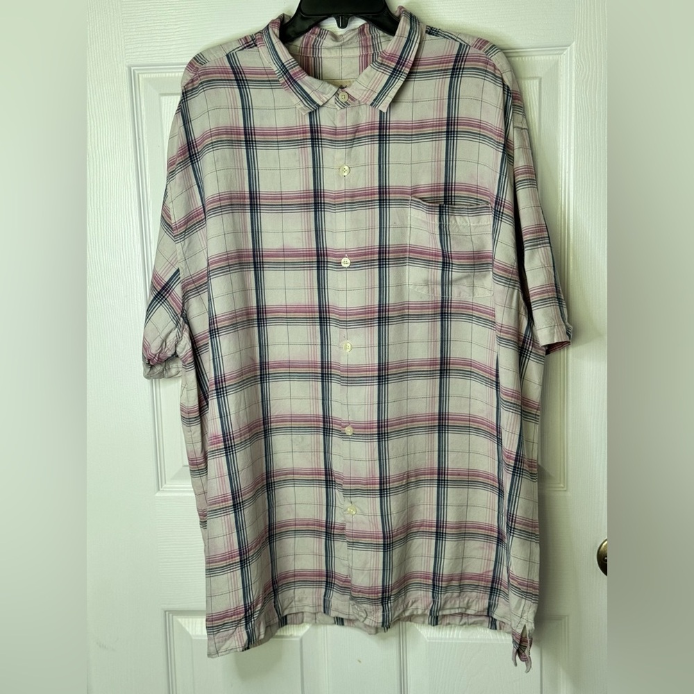 TOMMY BAHAMA Men's 3XL Multicolor Plaid 100% Silk Hawaiian Camp Dad Shirt